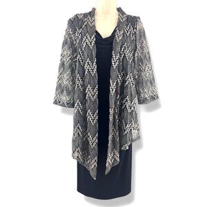 Black Silver Crocheted 1-Piece Jacket Dress Size 18W 2X Mother Bride Groom Plus